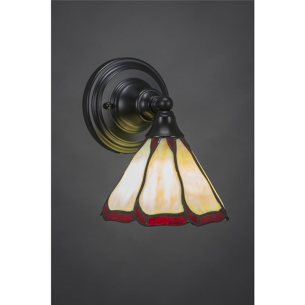 Toltec 40-MB-9165 Wall Sconce Shown In Matte Black Finish With 7" Honey & Burgundy Flair Tiffany Glass