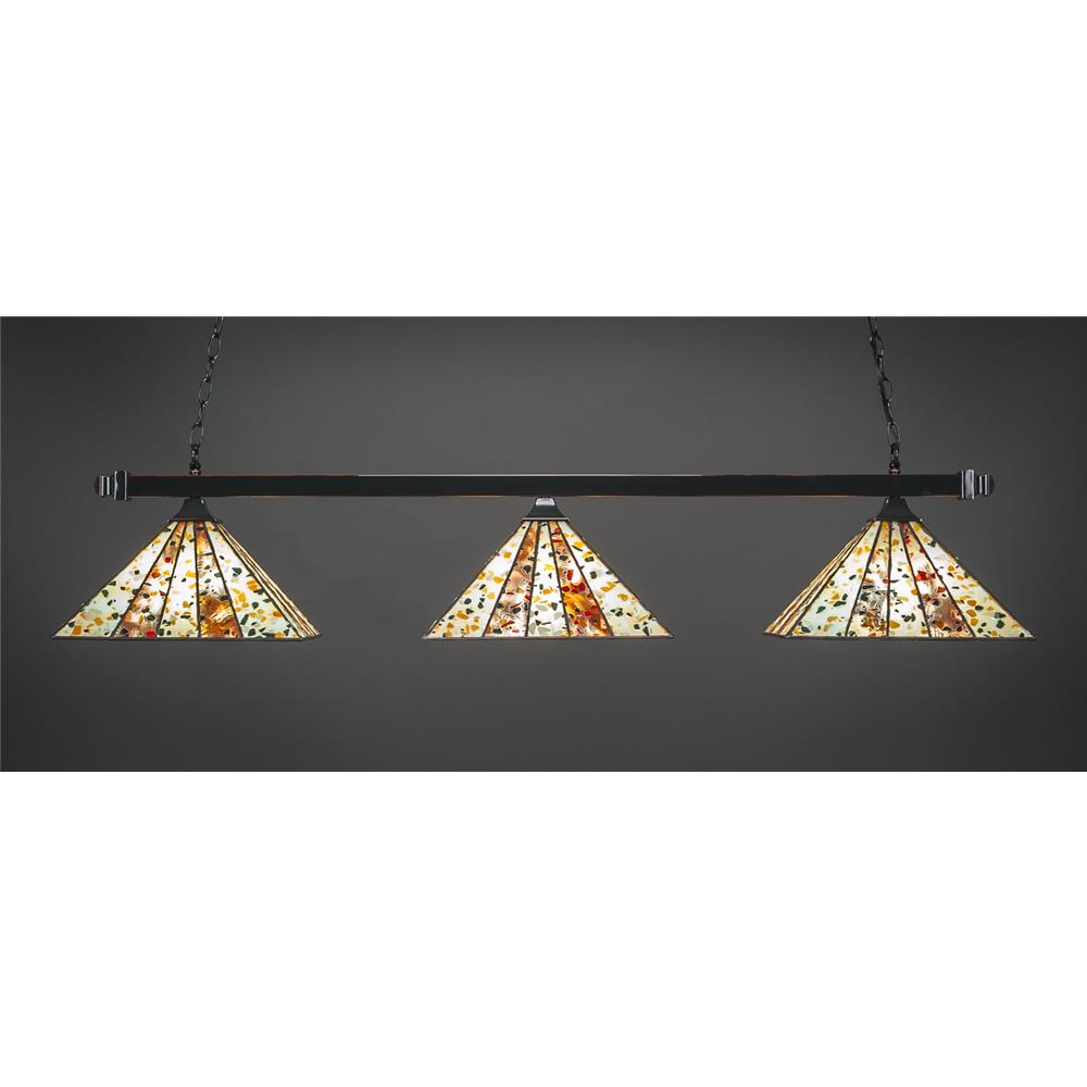 Toltec Lighting 403-BC-956 Square 3 Light Bar With Square Fitters Shown In Black Copper Finish With 14" Fiesta Tiffany Glass