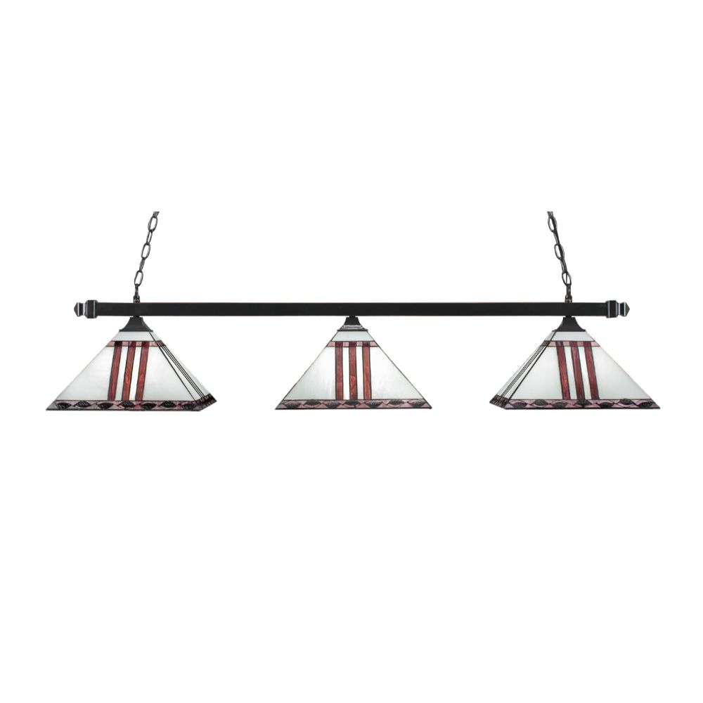 Toltec Lighting 403-BC-958 Square Billiard Light Shown In Black Copper Finish With 14 in. Purple And Metal Leaf Tiffany Glass