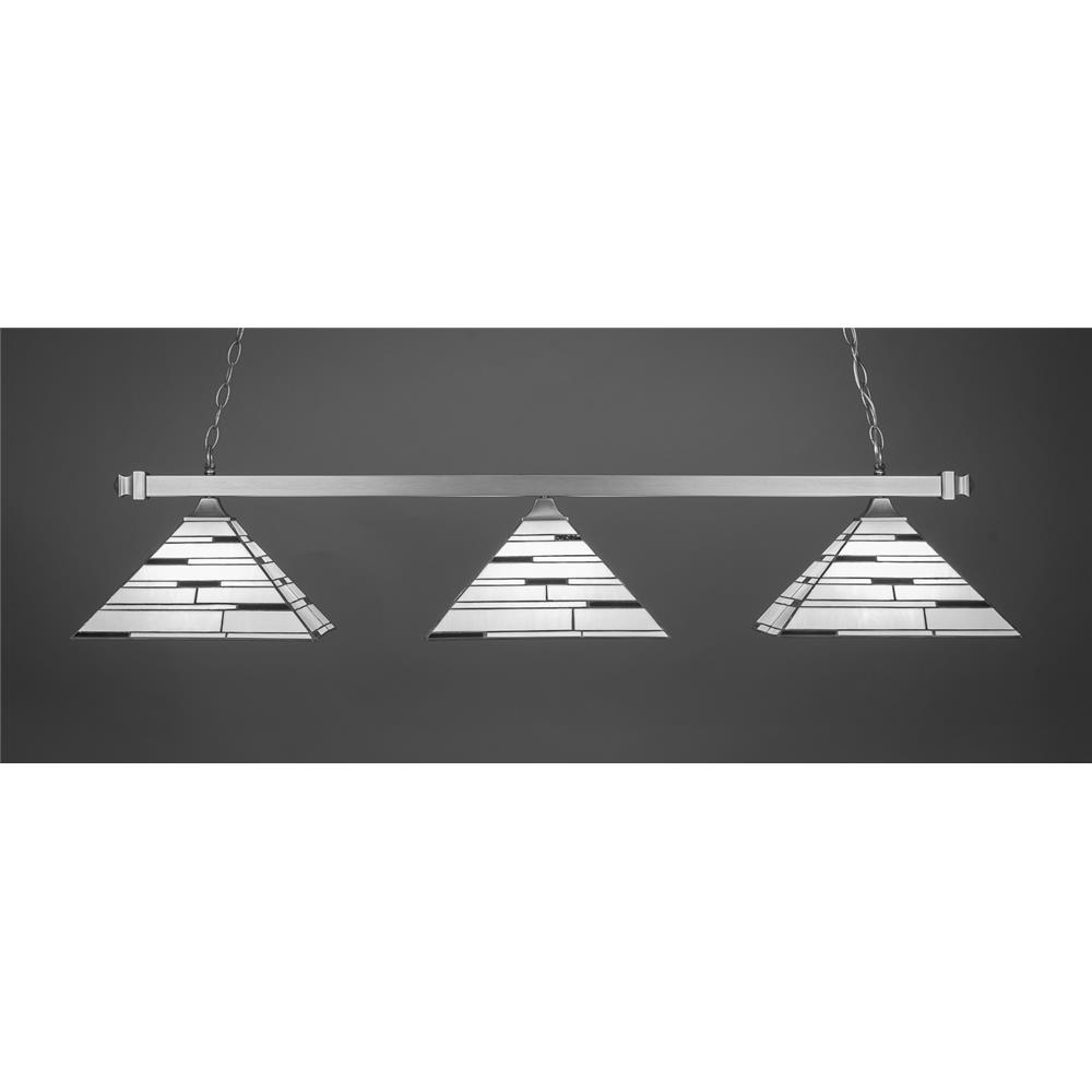 Toltec Lighting 403-BN-952 Square 3 Light Bar With Square Fitters With Square Fitters in Brushed Nickel Finish With 14" Pearl Ebony Tiffany Glass
