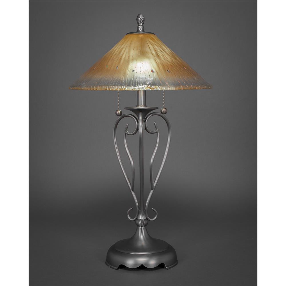 Toltec Lighting 42-BN-710 Brushed Nickel Finish 2 Light Table Lamp With 16 in. Amber Crystal Glass Shade