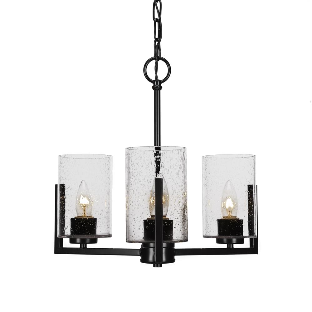 Toltec Lighting 4503-MB-300 Atlas 3 Light Chandelier In Matte Black Finish With 4” Clear Bubble Glass