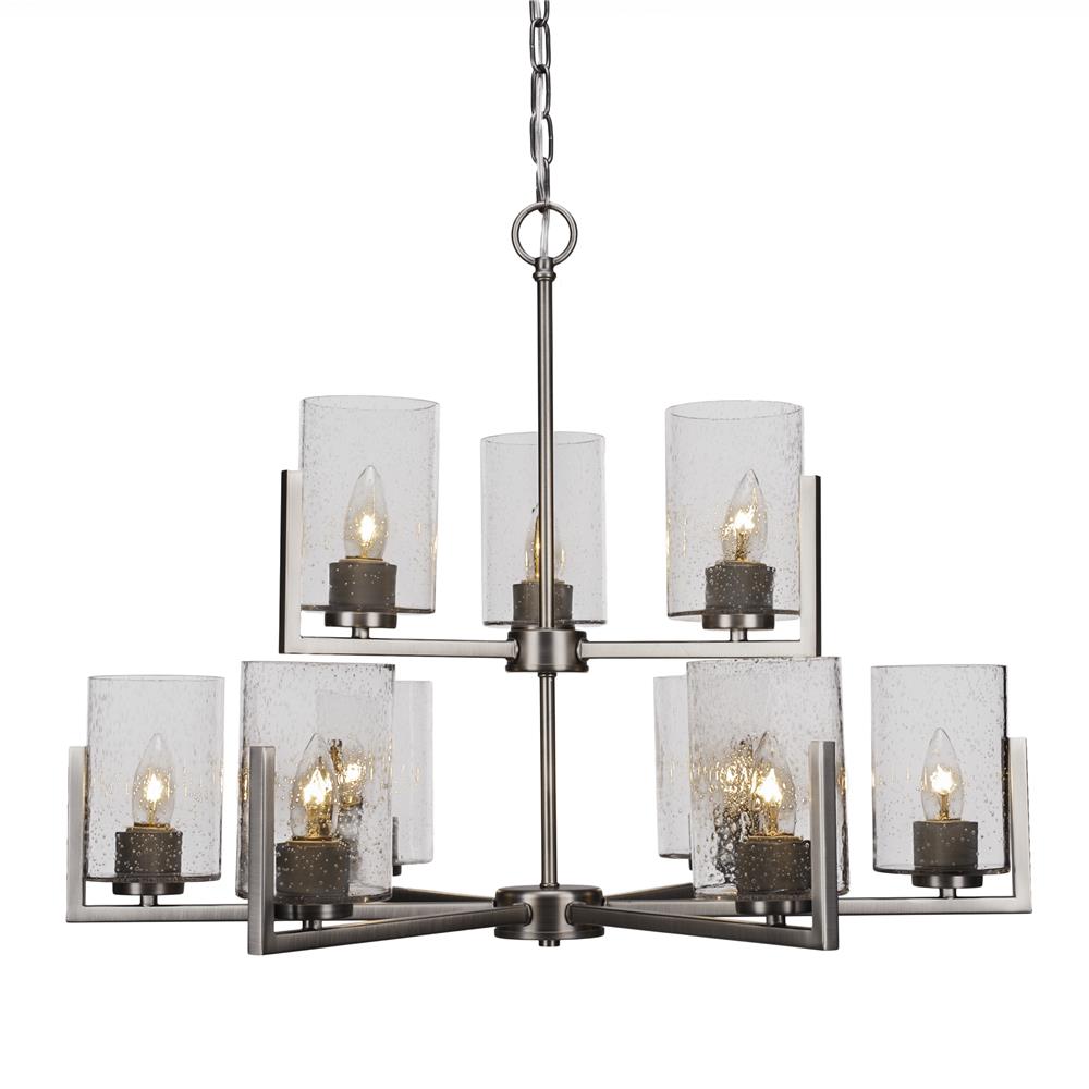 Toltec Lighting 4509-GP-300 Atlas 9 Light Chandelier In Graphite Finish With 4” Clear Bubble Glass