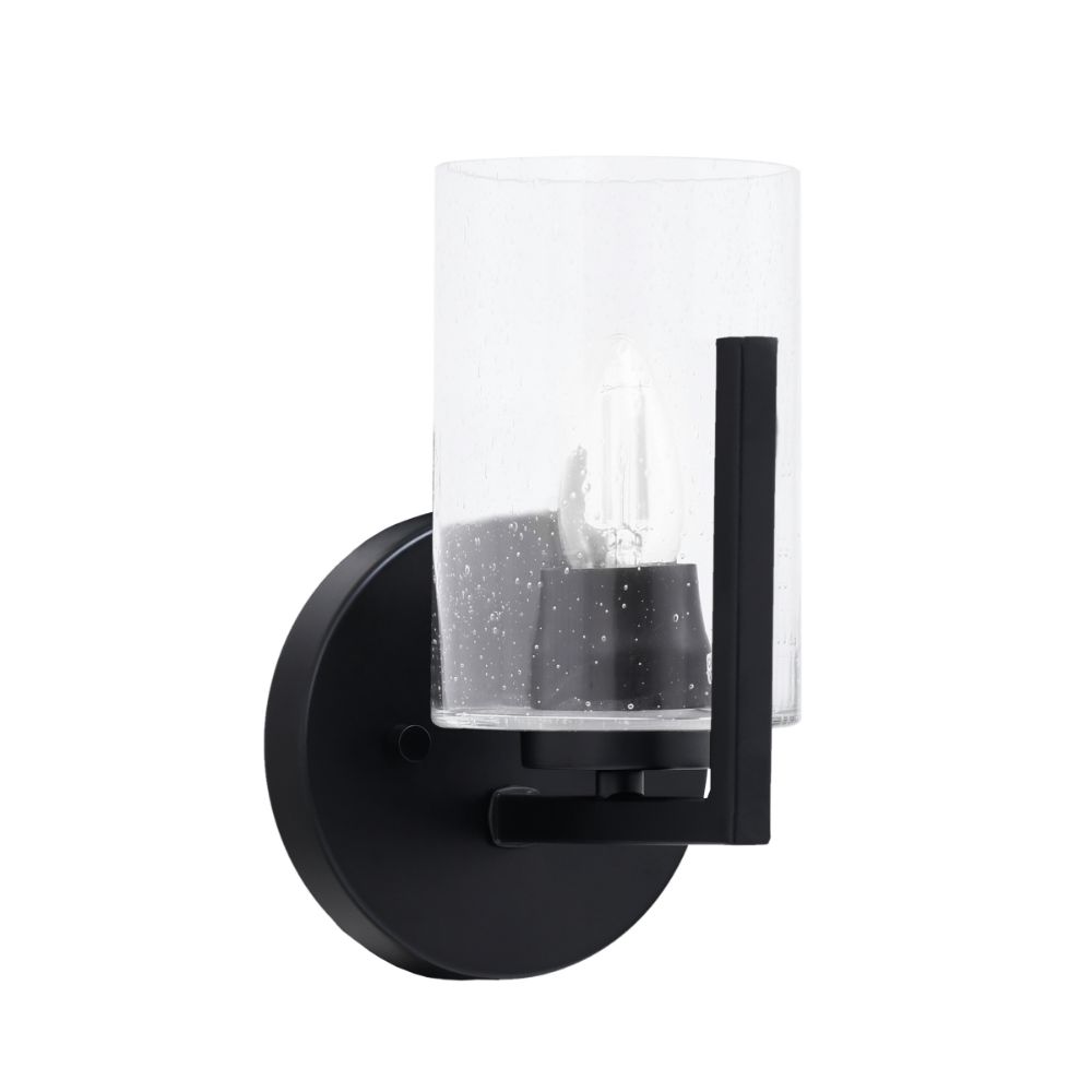Toltec Lighting 4511-MB-300 Atlas 1 Light Wall Sconce In Matte Black Finish With 4" Clear Bubble Glass