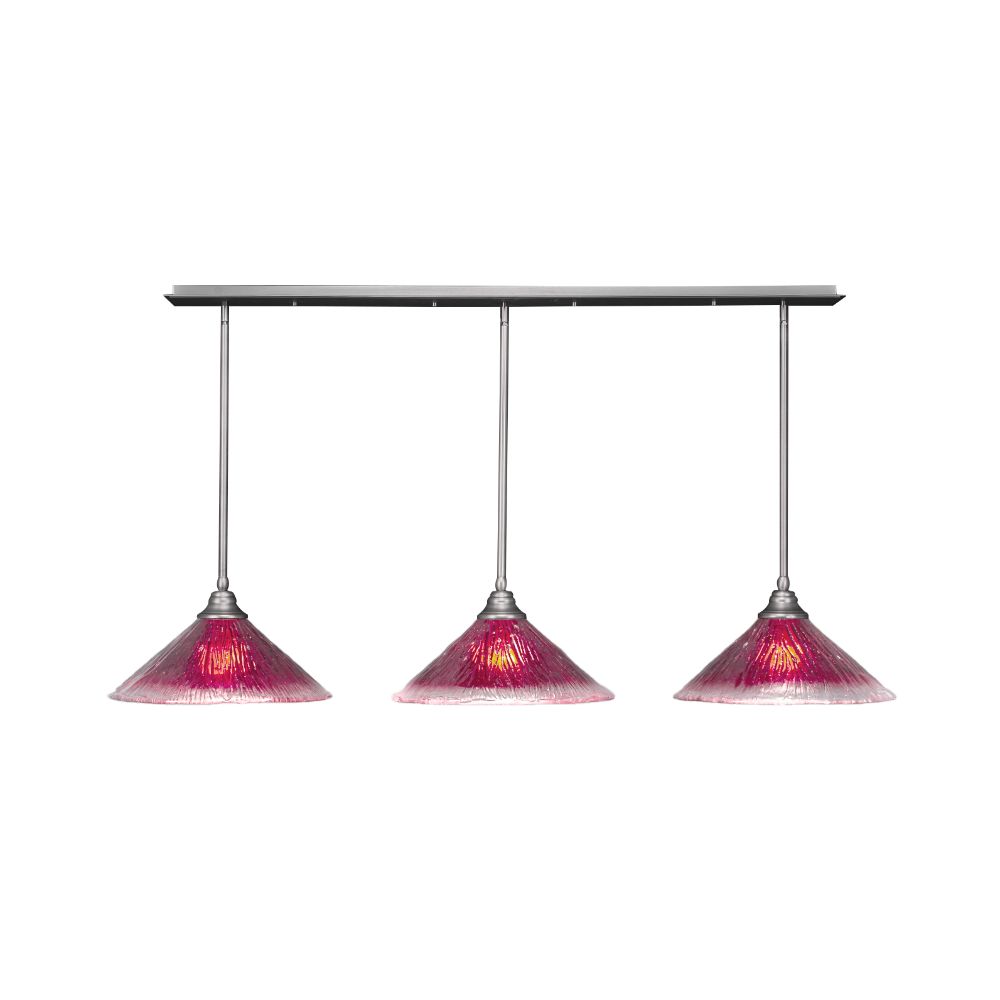 Toltec Lighting 48-BN-716 3 Light Multi Light Pendant With Hang Straight Swivels in Brushed Nickel Finish With 16" Raspberry Crystal Glass