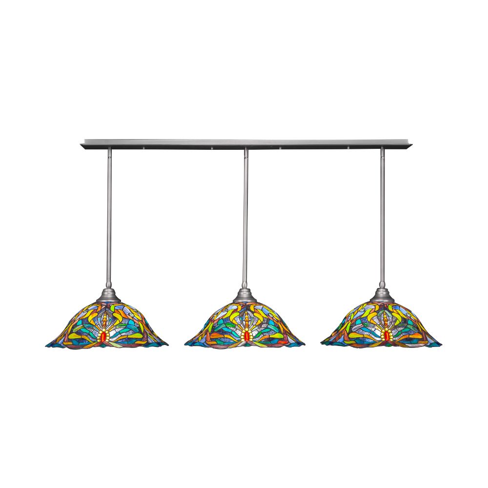 Toltec Lighting 48-BN-990 3 Light Multi Light Pendant With Hang Straight Swivels in Brushed Nickel Finish With 19" Kaleidoscope Tiffany Glass