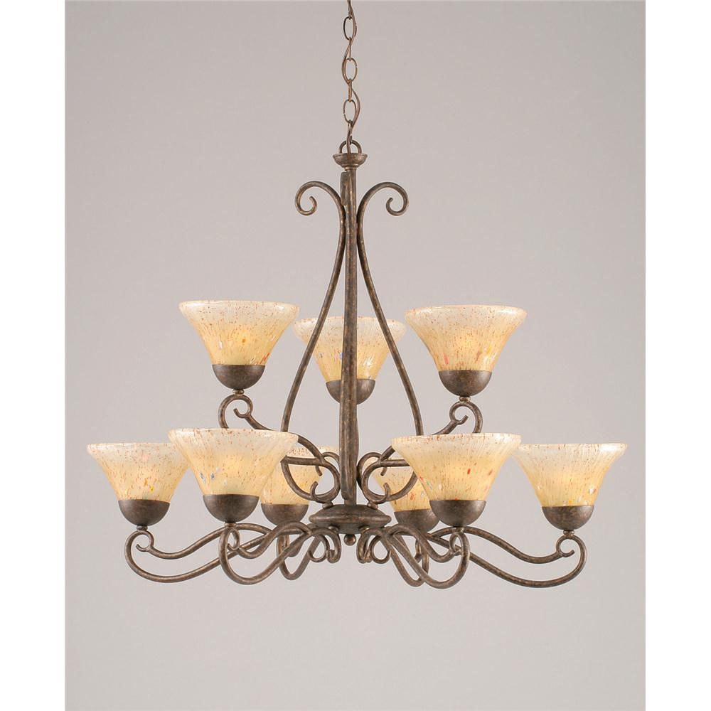Toltec Lighting 49-BRZ-750 Bronze Finish 9 Light Uplight Chandelier With 7 in. Amber Crystal Glass