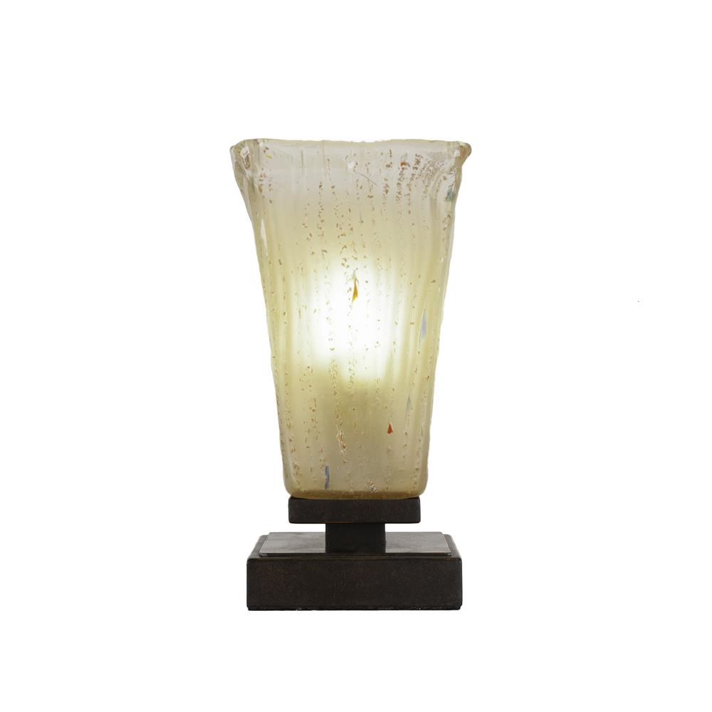 Toltec Lighting 52-DG-630 Luna Accent Table Lamp Shown In Dark Granite Finish With 5" Square Amber Crystal Glass