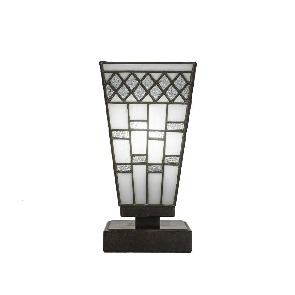 Toltec Lighting 52-DG-9104 Luna Accent Table Lamp Shown In Dark Granite Finish With 5" Square Pewter Art Glass