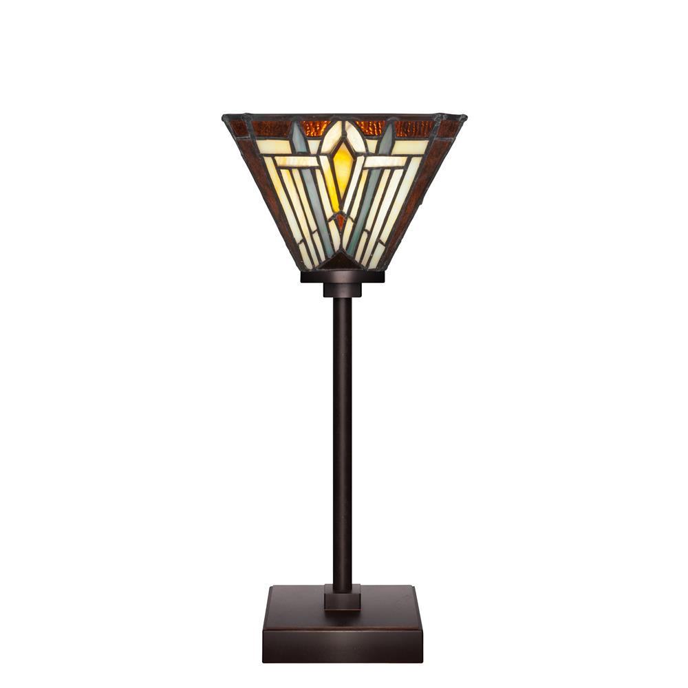Toltec Lighting 54-DG-9596 Luna Accent Table Lamp Shown In Dark Granite Finish With 5" Square Tahoe Art Glass
