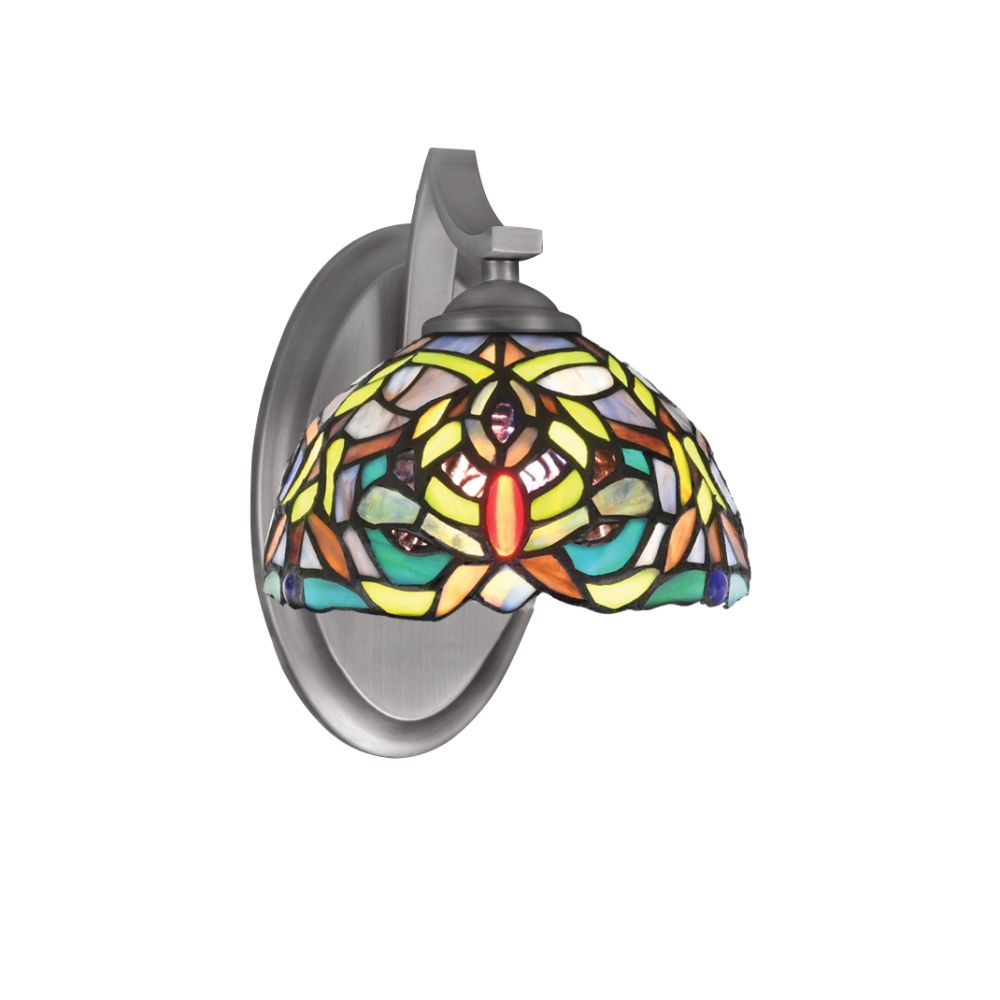 Toltec 551-GP-9905 Zilo Wall Sconce Shown In Graphite Finish With 7" Kaleidoscope Tiffany Glass