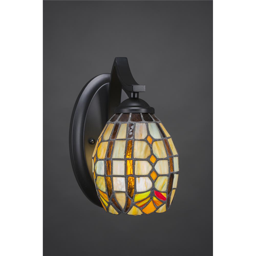 Toltec 551-MB-9871 Zilo Wall Sconce Shown In Matte Black Finish With 5.5" Paradise Tiffany Glass