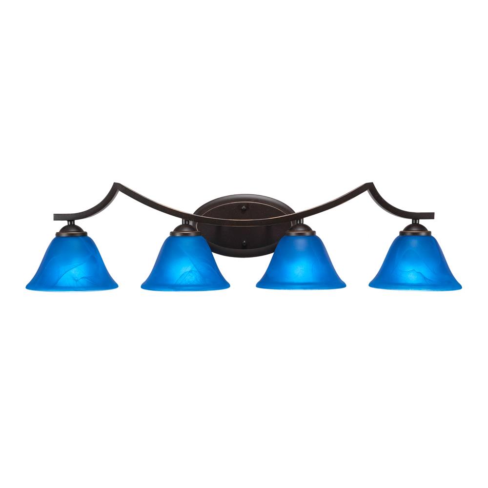 Toltec Lighting 554-DG-4155 Zilo 4 Light Bath Bar Shown In Dark Granite Finish With 7" Blue Italian Glass
