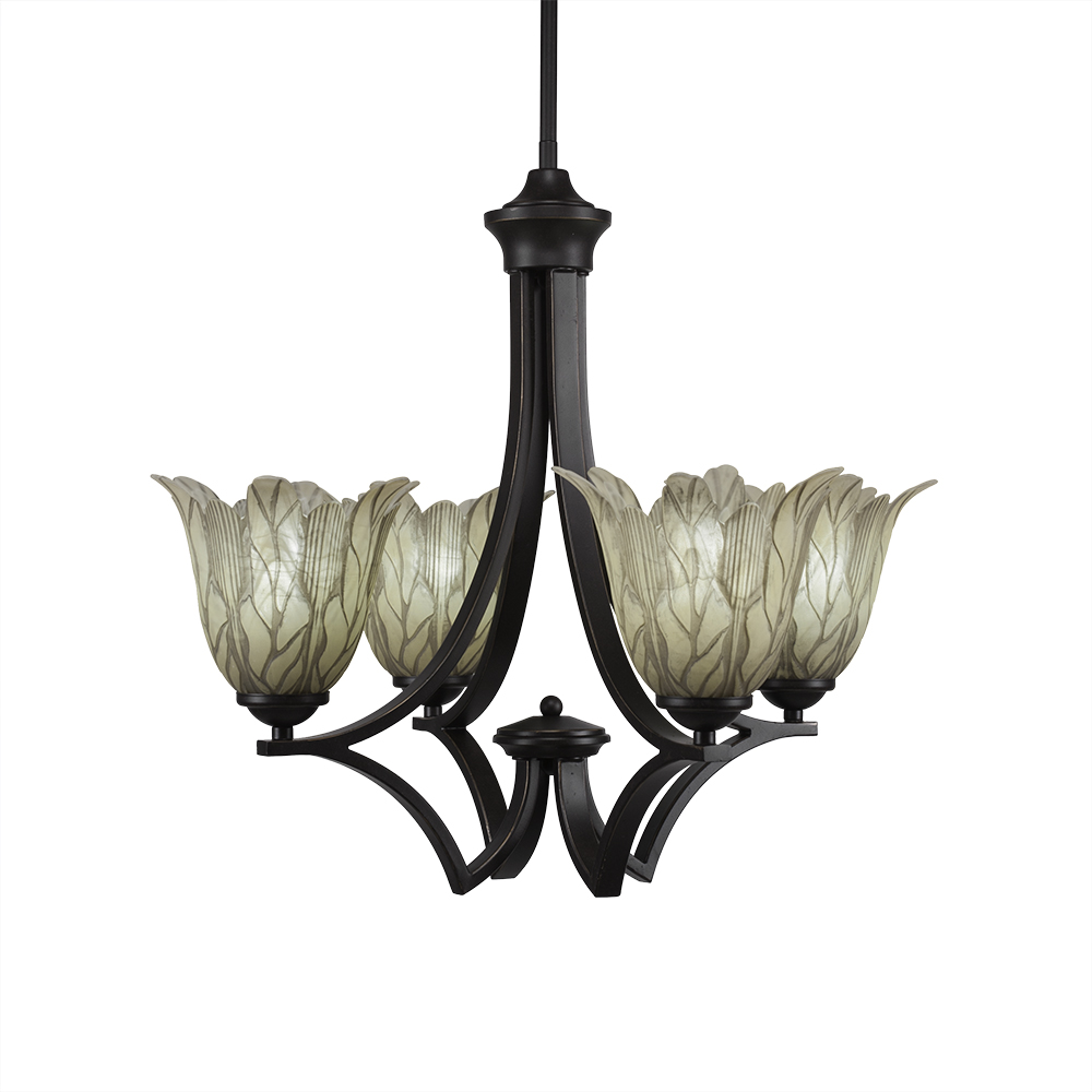 Toltec Lighting 564-DG-1025 Zilo 4 Light Chandelier Shown In Dark Granite Finish With 7” Vanilla Leaf Glass