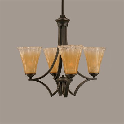Toltec Lighting 564-GP-720 Zilo 4 Light Chandelier in Graphite Finish With 5.5" Fluted  Amber Crystal Glass