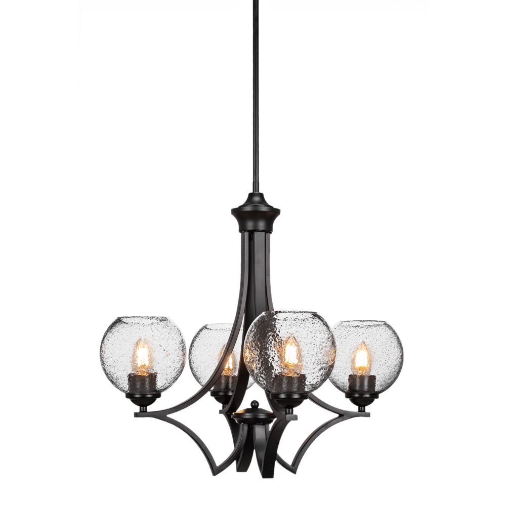 Toltec Lighting 564-MB-4102 Zilo 4 Light Chandelier Shown In Matte Black Finish With 5.75" Smoke Bubble Glass