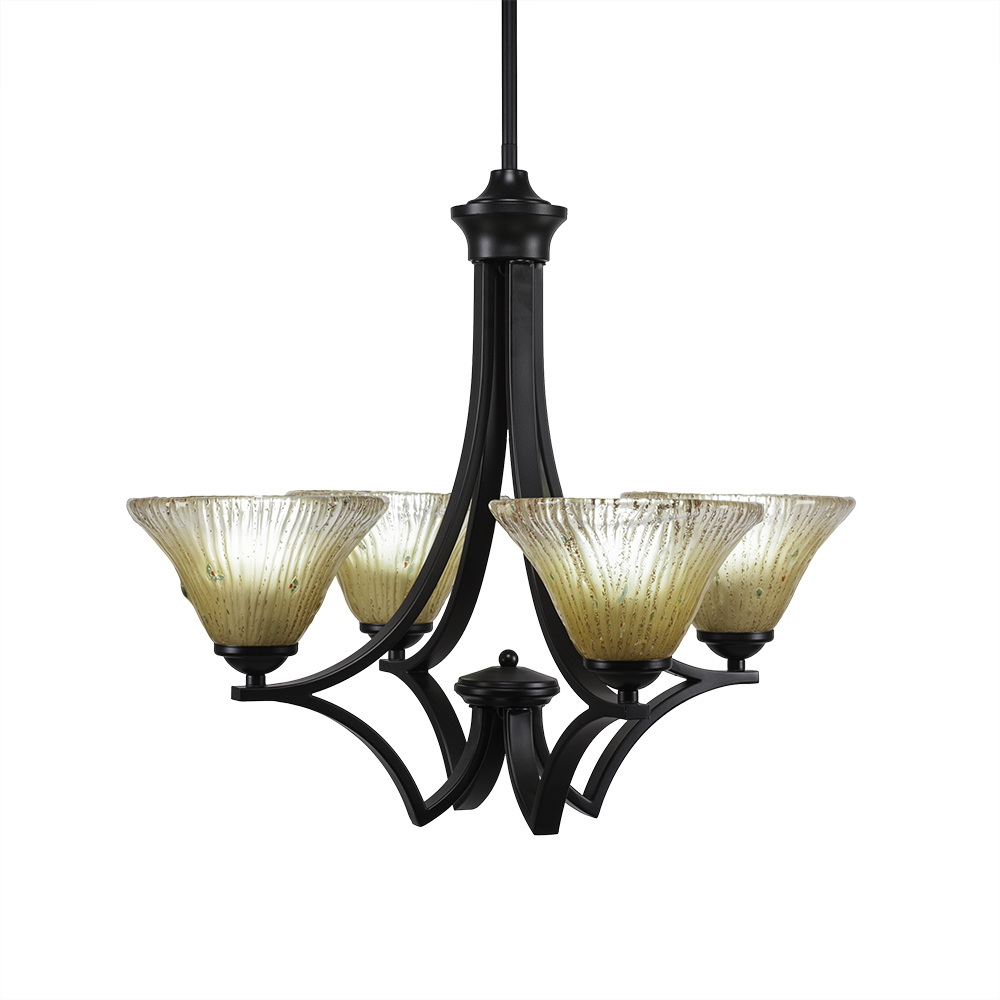 Toltec Lighting 564-MB-750 Zilo 4 Light Chandelier Shown In Matte Black Finish With 7” Amber Crystal Glass