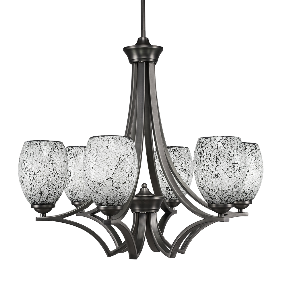 Toltec Lighting 566-GP-4165 Zilo 6 Light Chandelier in Graphite Finish With 5" Black Fusion Glass