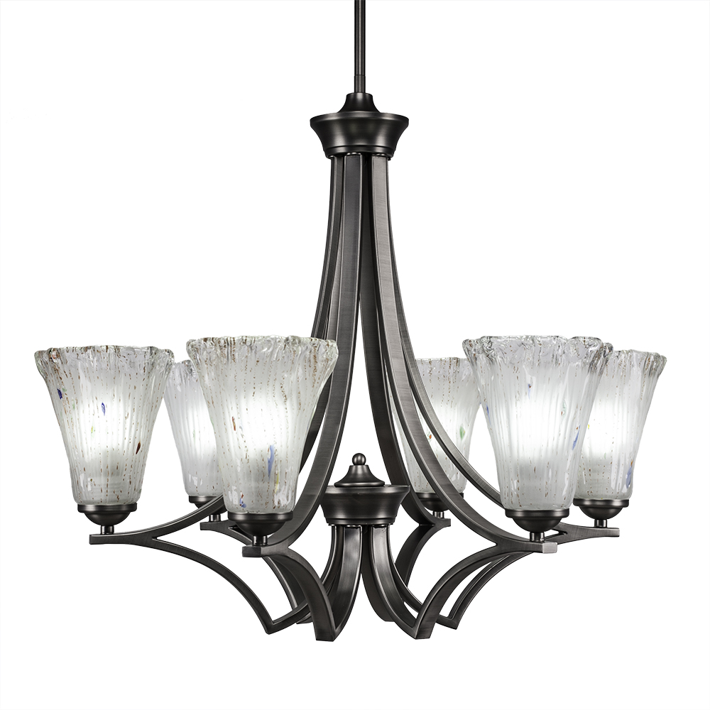 Toltec Lighting 566-GP-721 Zilo 6 Light Chandelier in Graphite Finish With 5.5" Fluted Frosted Crystal Glass