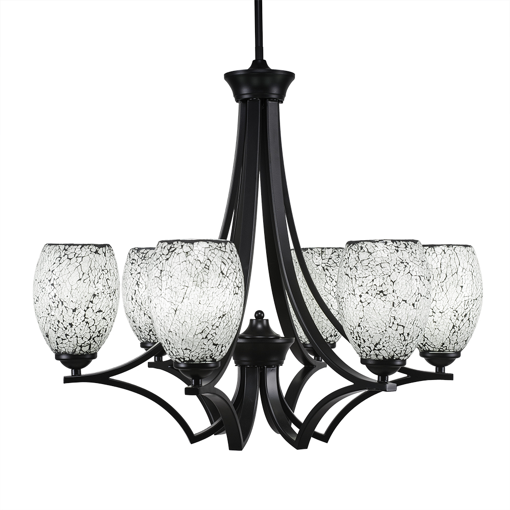 Toltec Lighting 566-MB-4165 Zilo 6 Light Chandelier in Matte Black Finish With 5" Black Fusion Glass