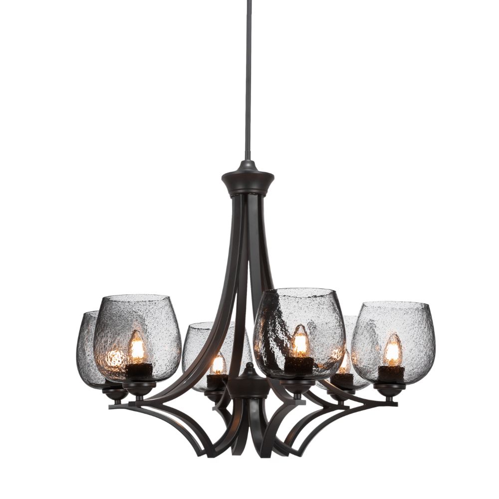 Toltec Lighting 566-MB-4812 Zilo 6 Light Chandelier Shown In Matte Black Finish With 6" Smoke Bubble glass
