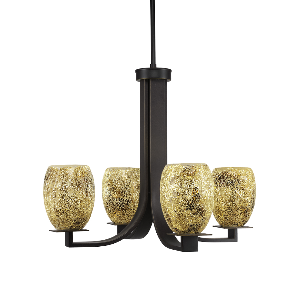 Toltec Lighting 574-DG-4175 Apollo 4 Light Chandelier With Hang Straight Swivel Shown In Dark Granite Finish With 5" Gold Fusion Glass