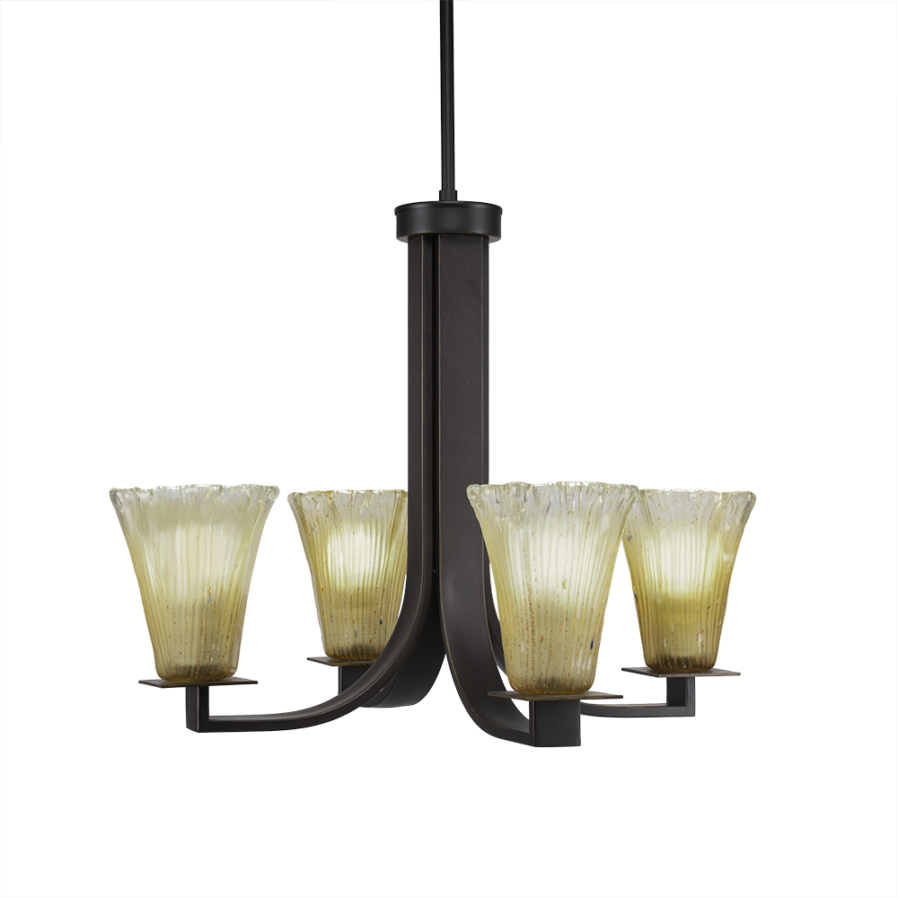 Toltec Lighting 574-DG-720 Apollo 4 Light Chandelier With Hang Straight Swivel Shown In Dark Granite Finish With 5.5" Fluted Amber Crystal Glass