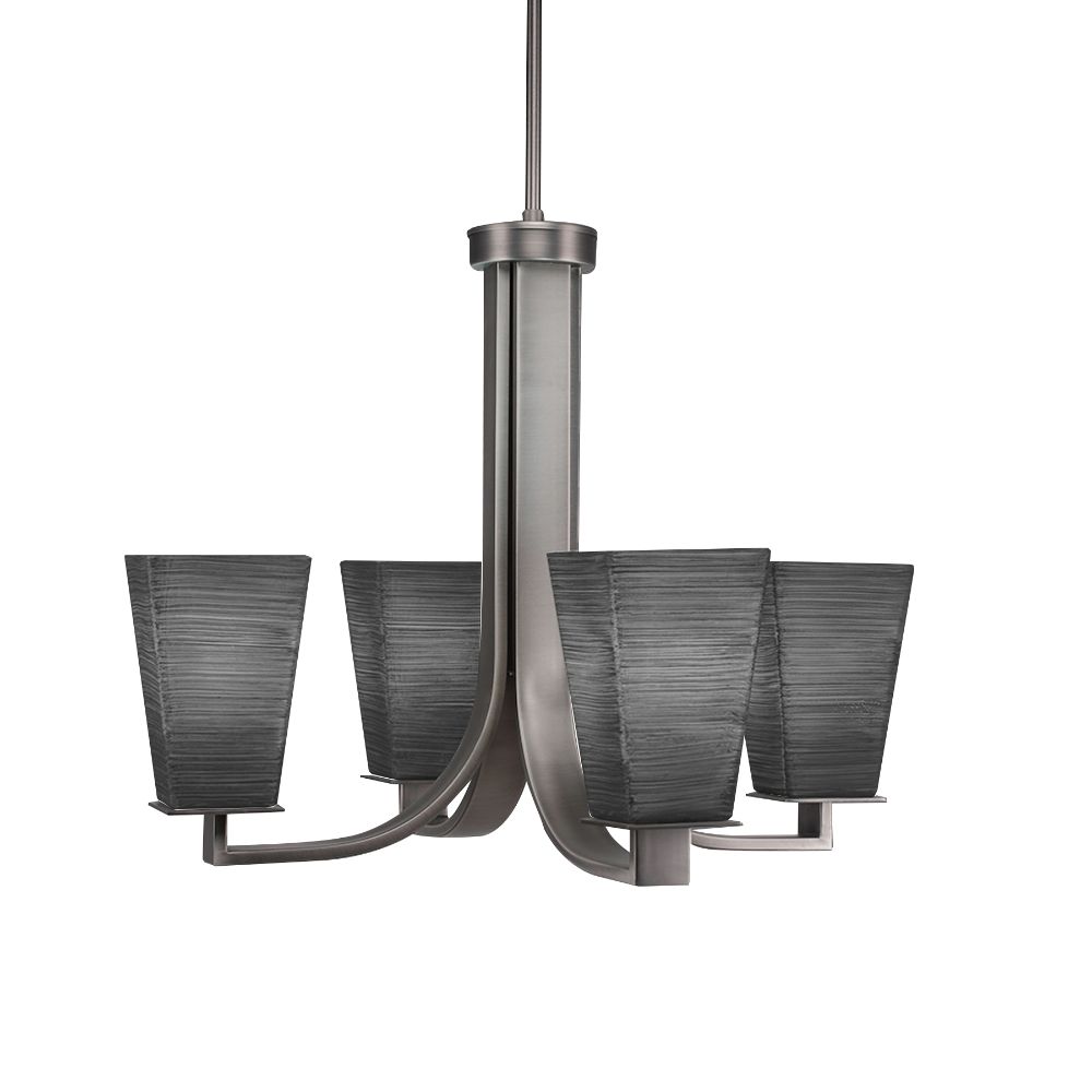 Toltec Lighting 574-GP-672 Apollo 4 Light Chandelier With Hang Straight Swivel Shown In Graphite Finish With 5" Square Gray Linen Glass