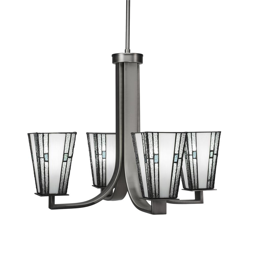 Toltec Lighting 574-GP-9534 Apollo 4 Light Chandelier With Hang Straight Swivel Shown In Graphite Finish With 5" Square Sky Ice Tiffany Glass