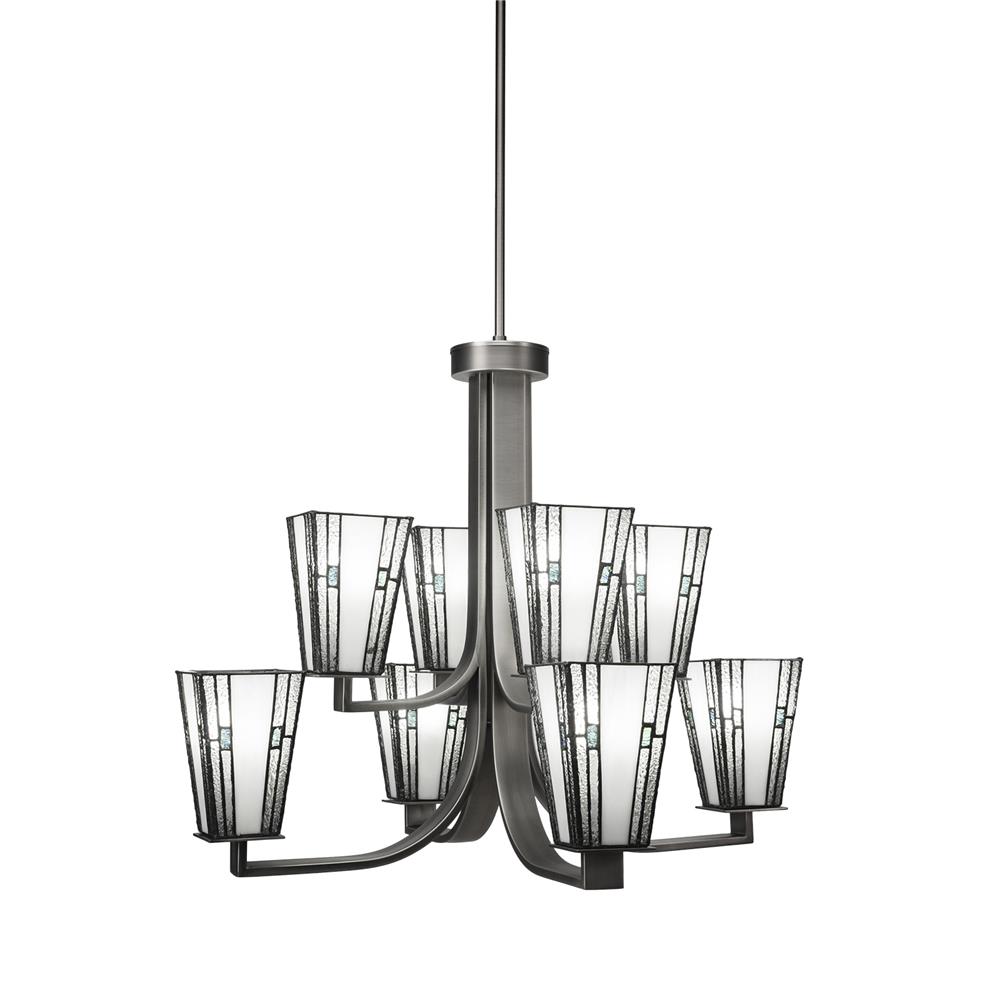 Toltec Lighting 578-GP-9534 Apollo 8 Light Chandelier With Hang Straight Swivel Shown In Graphite Finish With 5" Square Sky Ice Tiffany Glass