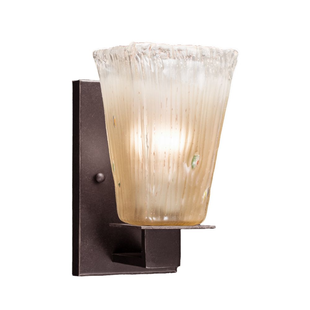 Toltec Lighting 581-DG-630 Apollo Wall Sconce Shown In Dark Granite Finish With 5" Square Amber Crystal Glass