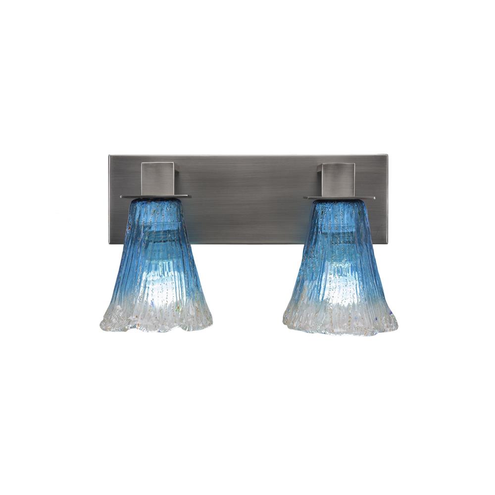 Toltec Lighting 582-GP-725 Apollo 2 Light Bath Bar Shown In Graphite Finish With 5.5" Fluted Teal Crystal Glass