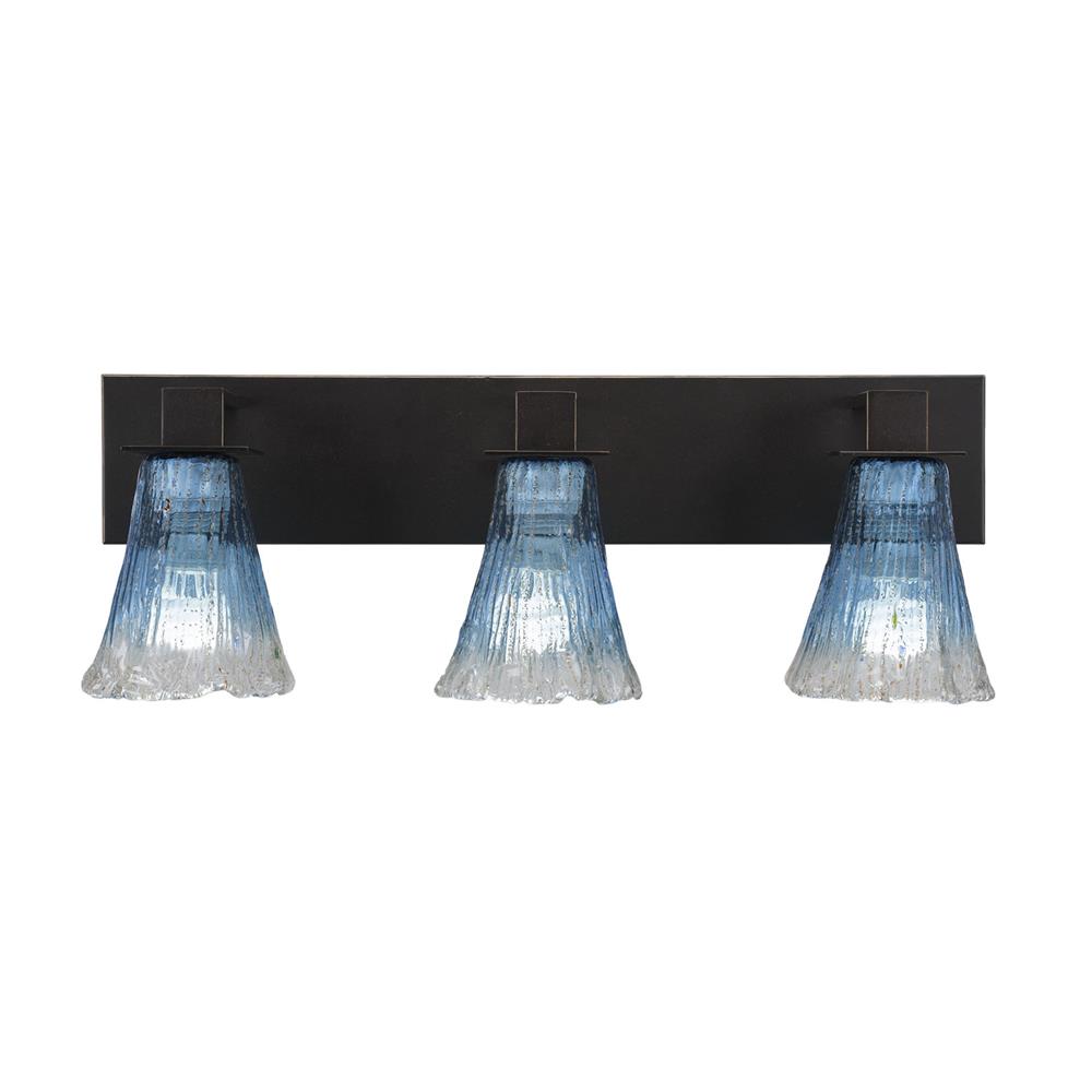 Toltec Lighting 583-DG-725 Apollo 3 Light Bath Bar Shown In Dark Granite Finish With 5.5" Fluted Teal Crystal Glass