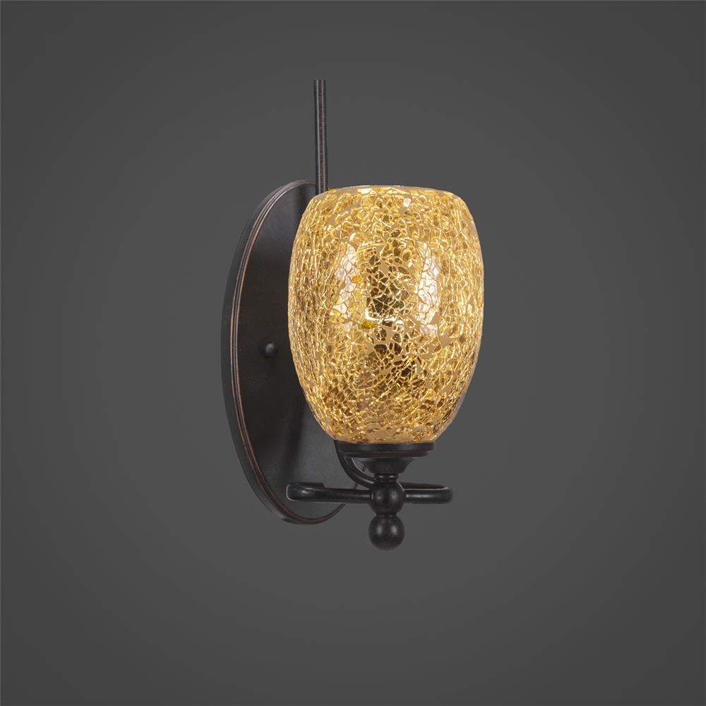 Toltec 591-DG-4175 Capri 1 Light Wall Sconce Shown In Dark Granite Finish With 5" Gold Fusion Glass