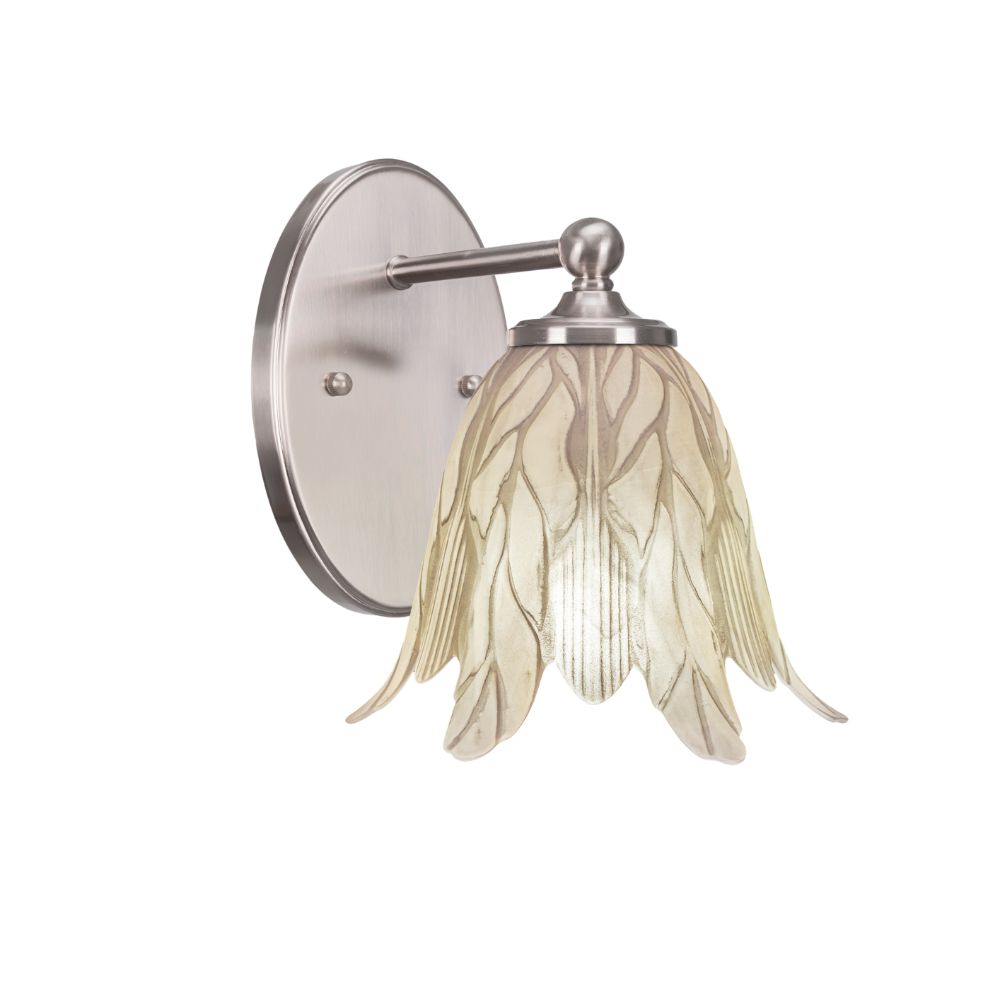 Capri 1 Light Wall Sconce Shown In Brushed Nickel Finish With 7" Vanilla Leaf Glass