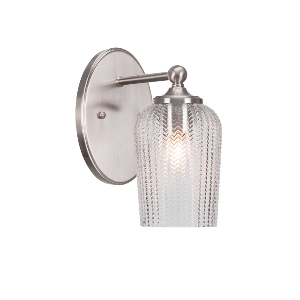 Capri 1 Light Wall Sconce Shown In Brushed Nickel Finish With 5" Clear Textured Glass