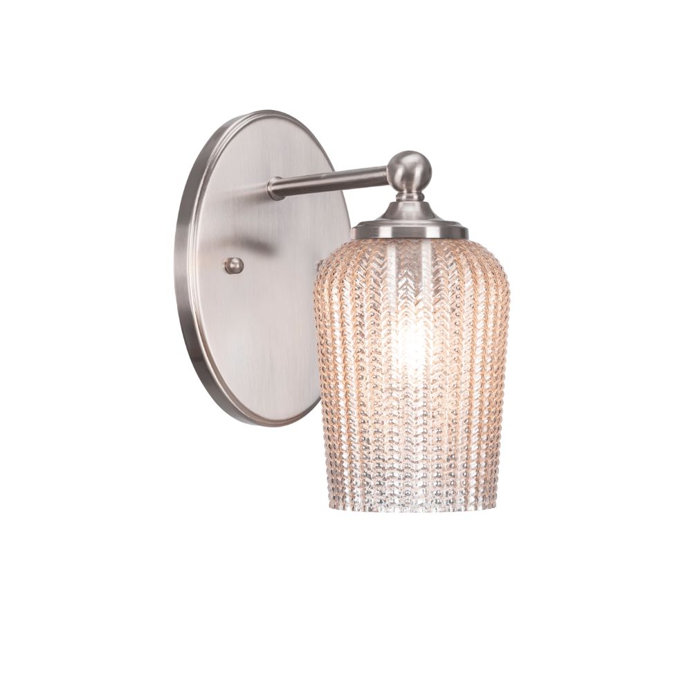 Capri 1 Light Wall Sconce Shown In Brushed Nickel Finish With 5" Silver Textured Glass