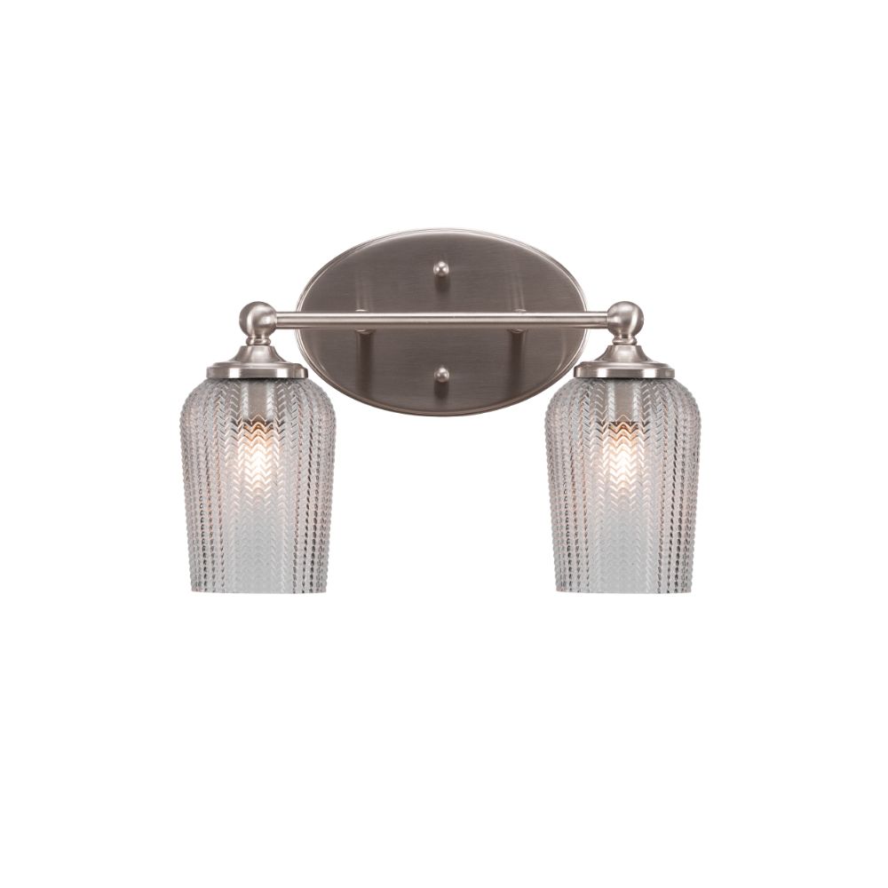 Capri 2 Light Bath Bar Shown In Brushed Nickel Finish With 5" Clear Textured Glass