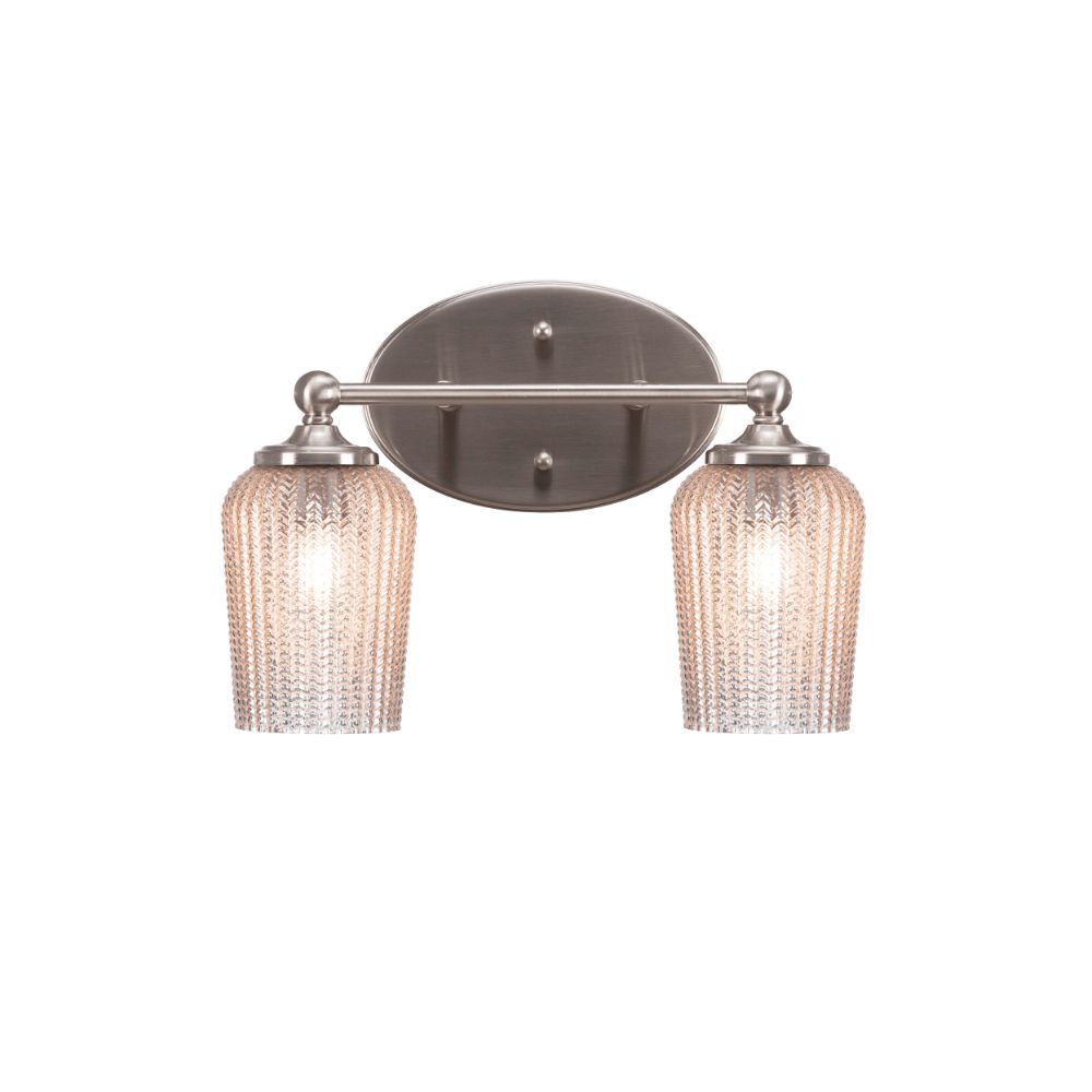 Capri 2 Light Bath Bar Shown In Brushed Nickel Finish With 5" Silver Textured Glass