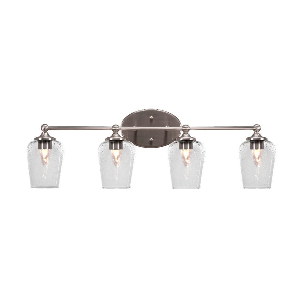 Toltec Lighting 5914-BN-210 Capri 4 Light Bath Bar Shown In Brushed Nickel Finish With 5" Clear Bubble Glass