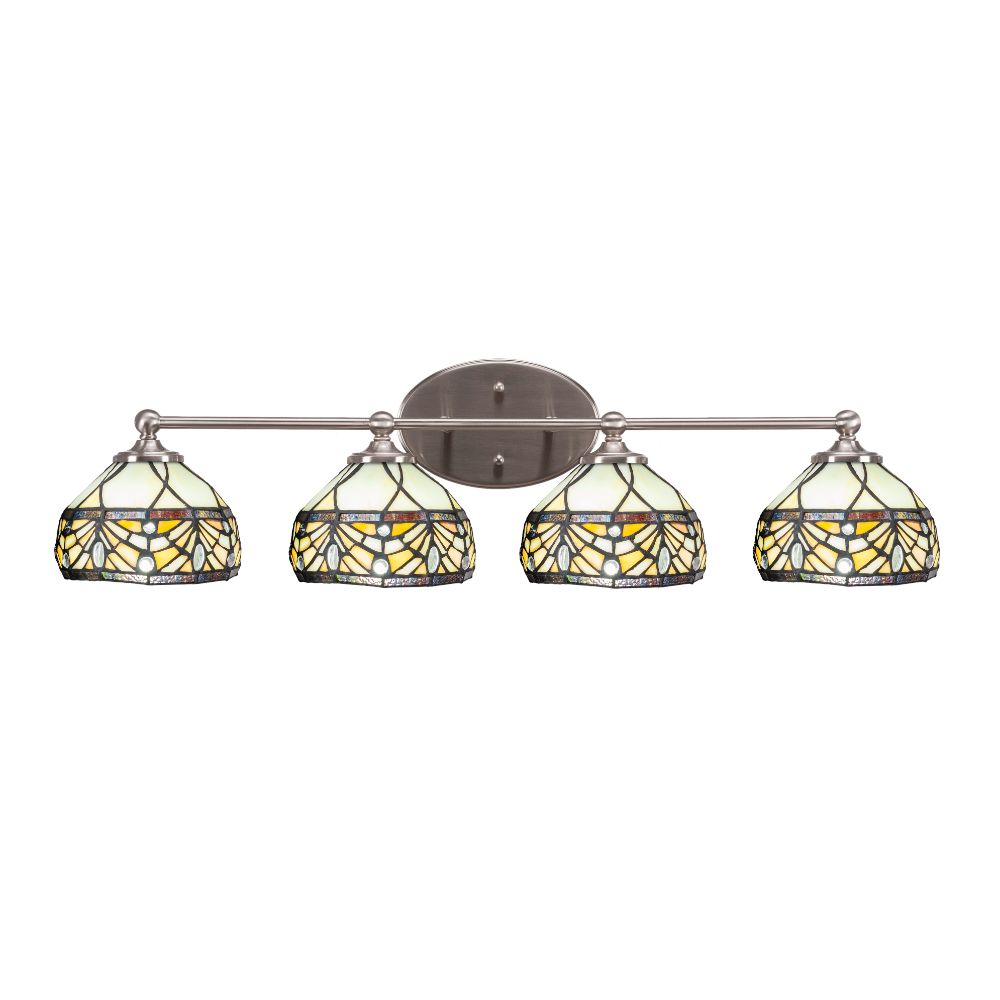 Toltec Lighting 5914-BN-9485 Capri 4 Light Bath Bar Shown In Brushed Nickel Finish With 7" Royal Merlot Art Glass
