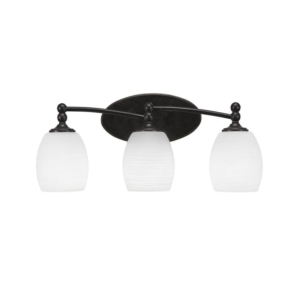 Toltec Lighting 593-DG-615 Capri 3 Light Bath Bar Shown In Dark Granite Finish With 5 in. White Linen Glass