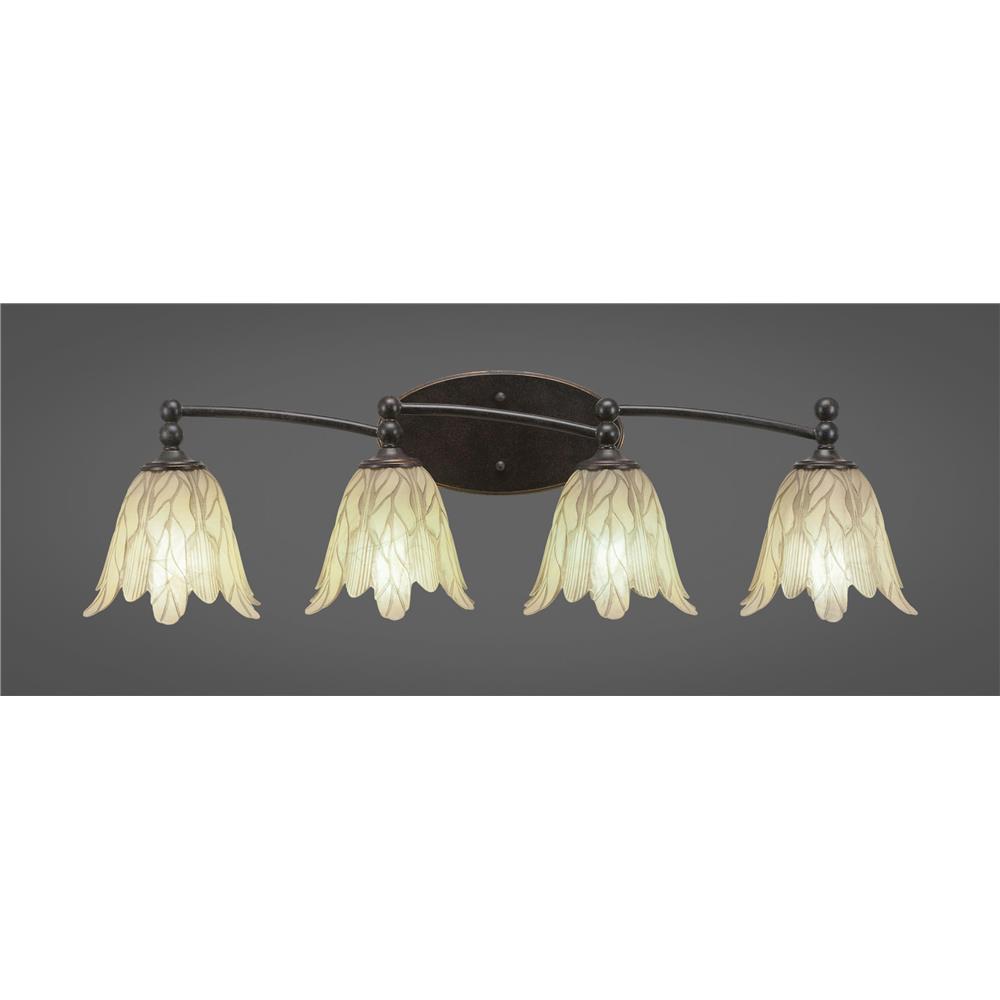 Toltec 594-DG-1025 Capri 4 Light Bath Bar Shown In Dark Granite Finish With 7" Vanilla Leaf Glass