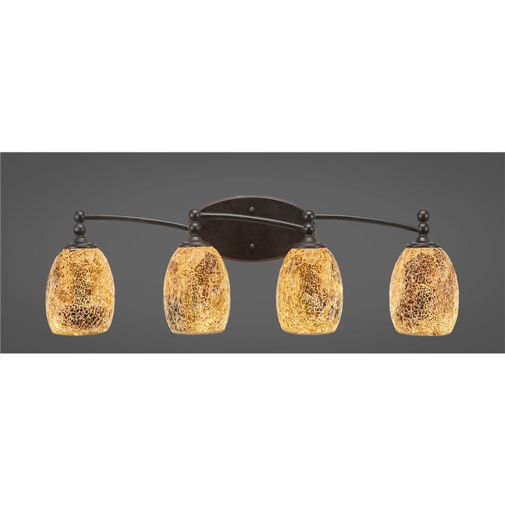 Toltec 594-DG-4175 Capri 4 Light Bath Bar Shown In Dark Granite Finish With 7" Gold Fusion Glass