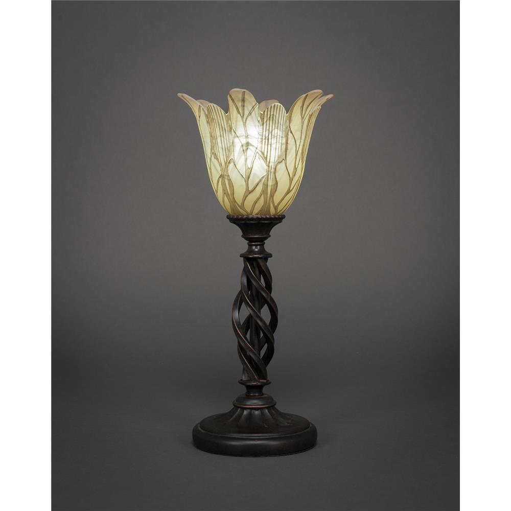 Toltec Lighting 61-DG-1025 Eleganté Mini Table Lamp Shown In Bronze Finish With 7" Vanilla Leaf Glass