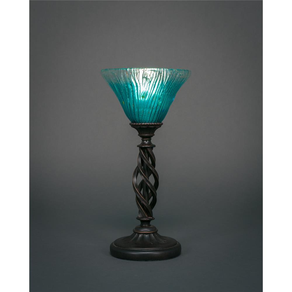 Toltec Lighting 61-DG-458 Eleganté Mini Table Lamp Shown In Bronze Finish With 7" Teal Crystal Glass