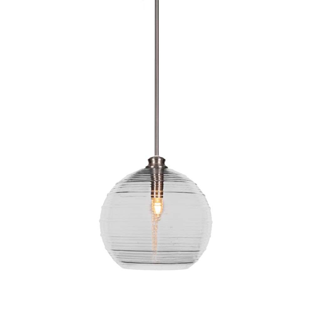 Toltec Lighting 70-BN-5140 Malena Stem Hung Pendant In Brushed Nickel Finish With 14" Clear Ribbed Glass