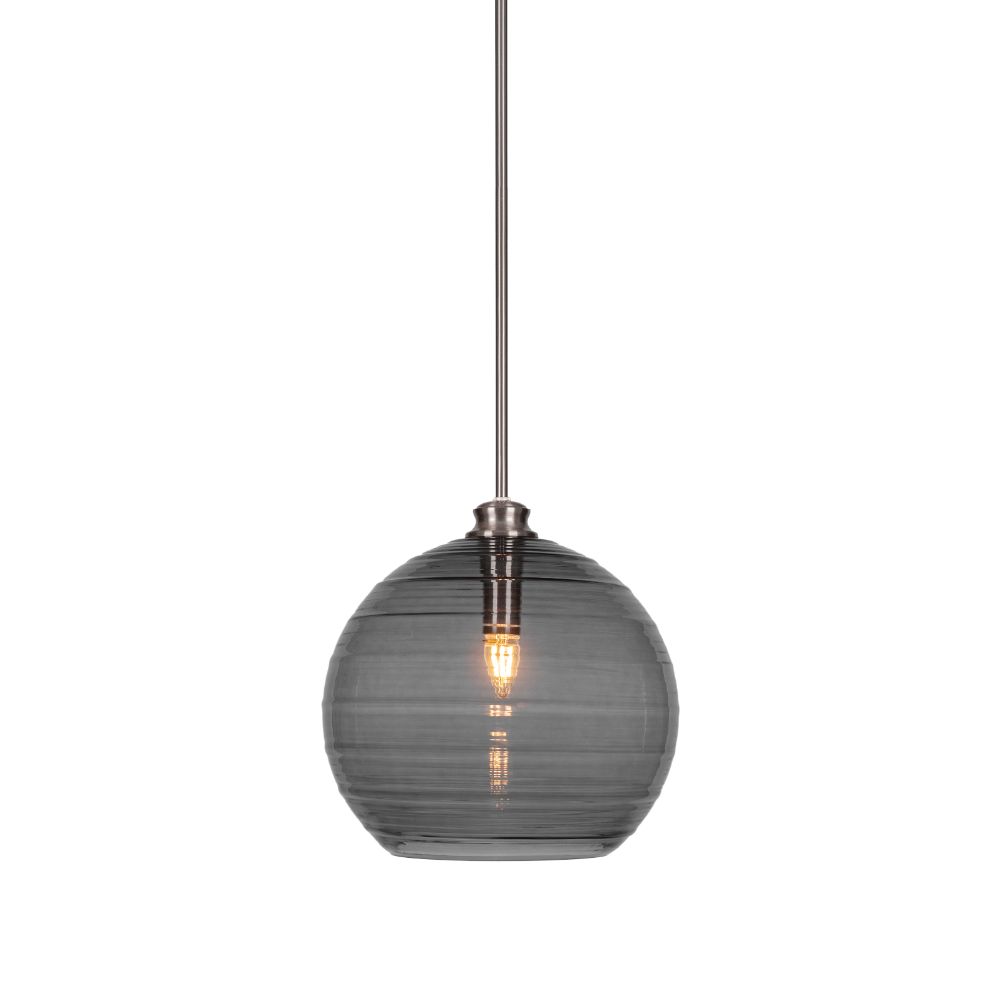 Toltec Lighting 70-BN-5142 Malena Stem Hung Pendant In Brushed Nickel Finish With 14" Smoke Ribbed Glass 