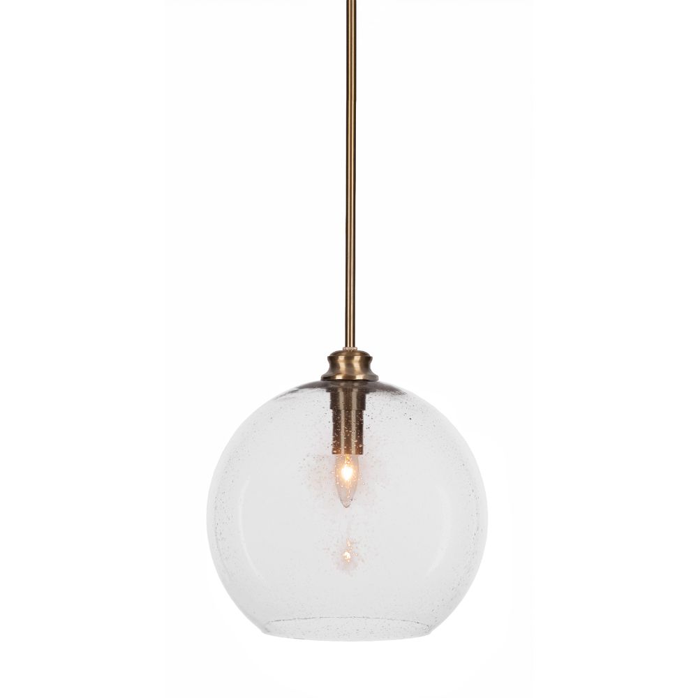 Toltec Lighting 70-NAB-4390 Kimbro Stem Hung Pendant In New Age Brass Finish With 13.75" Clear Bubble Glass