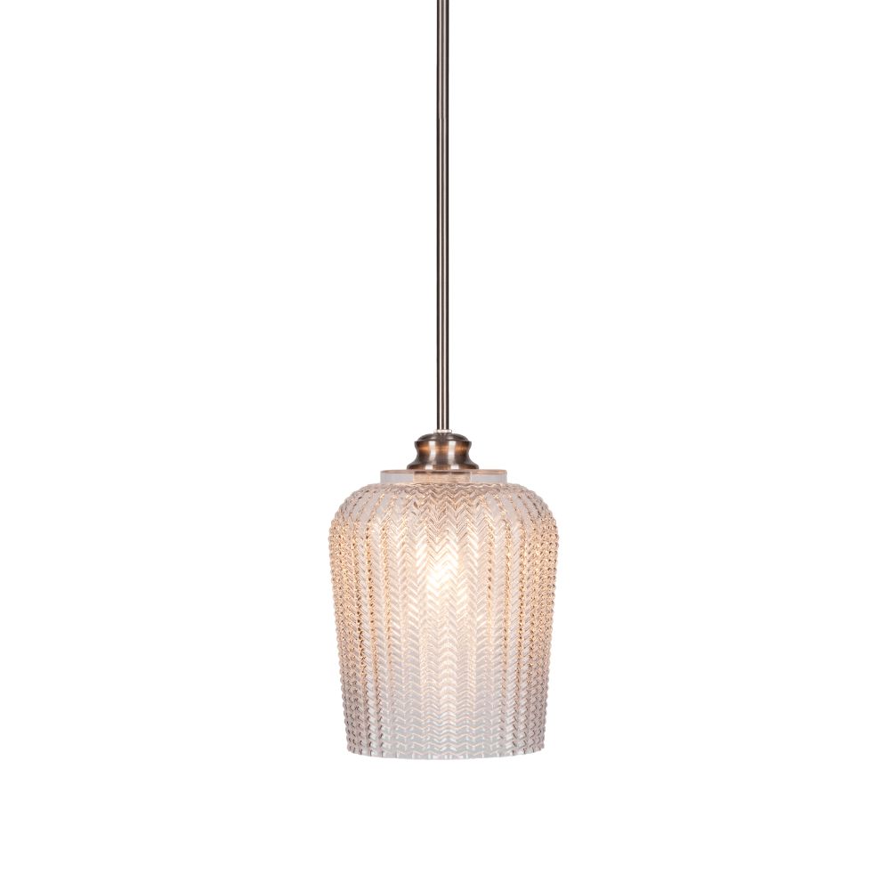 Toltec Lighting 71-BN-4280 Cordova Stem Hung Pendant In Brushed Nickel Finish With 9" Clear Textured Glass